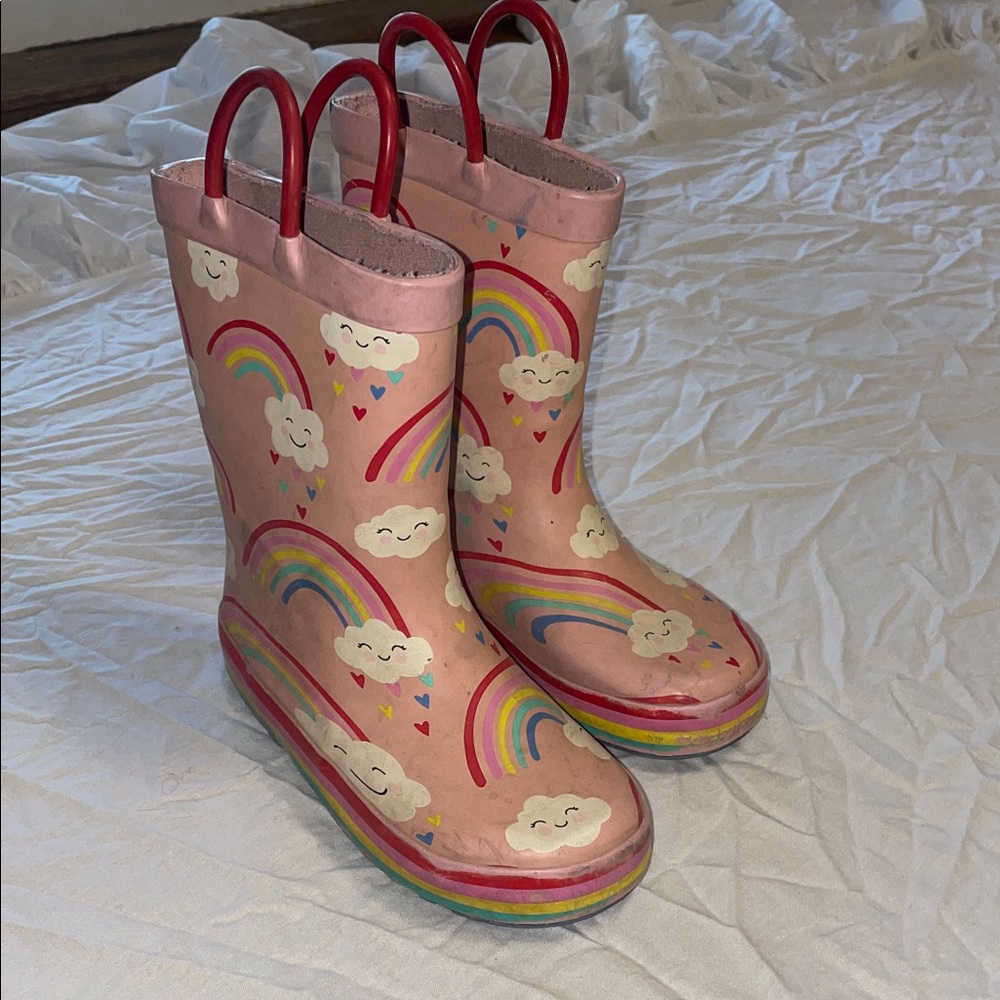Pink Rainbow Cloud Rain Boots